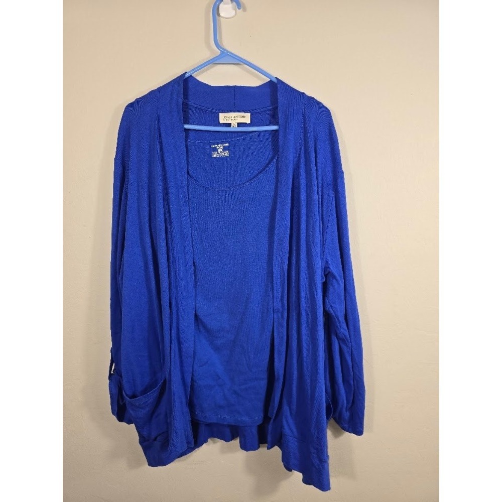 Jones New‎ York Cardigan Tank Top Set Open Front Knit Blue 3X